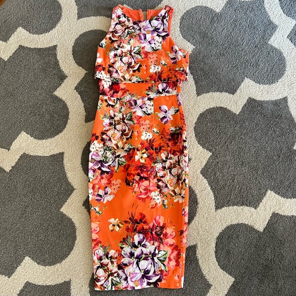 EUC Gorgeous orange floral midi dress - Picture 1 of 4